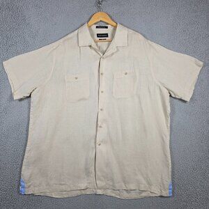 Paul Frederick Camp Shirt Mens XXL Beige Classic Fit 100% Pure Linen Old Money